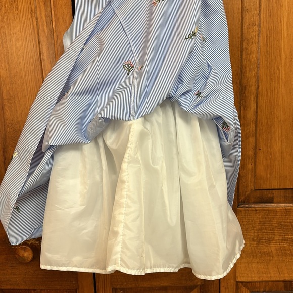Zunie Sleeveless Floral Embroidered Petticoat Blue Stripe Easter Dress Sz 6 - Picture 6 of 9
